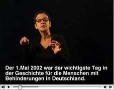 Christine Linnartz im Standbild: Der 1. Mai 2002 war der wichtigste Tag in der Geschichte fr die Menschen mit Behinderungen in Deutschland .