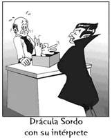 Zeichnung: Der gehörlose Dracula mit seinem Dolmetscher