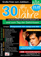 Plakat 'Jubiläumsfeier 30 Jahre Stadtverband der Gehörlosen Düsseldorf'